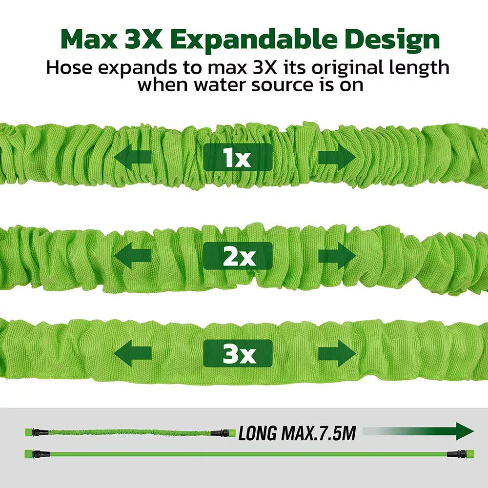 25FT Water Garden Hose Flexible Expandable Pipe Car Wash W/ Spray Nozzle Gun 6