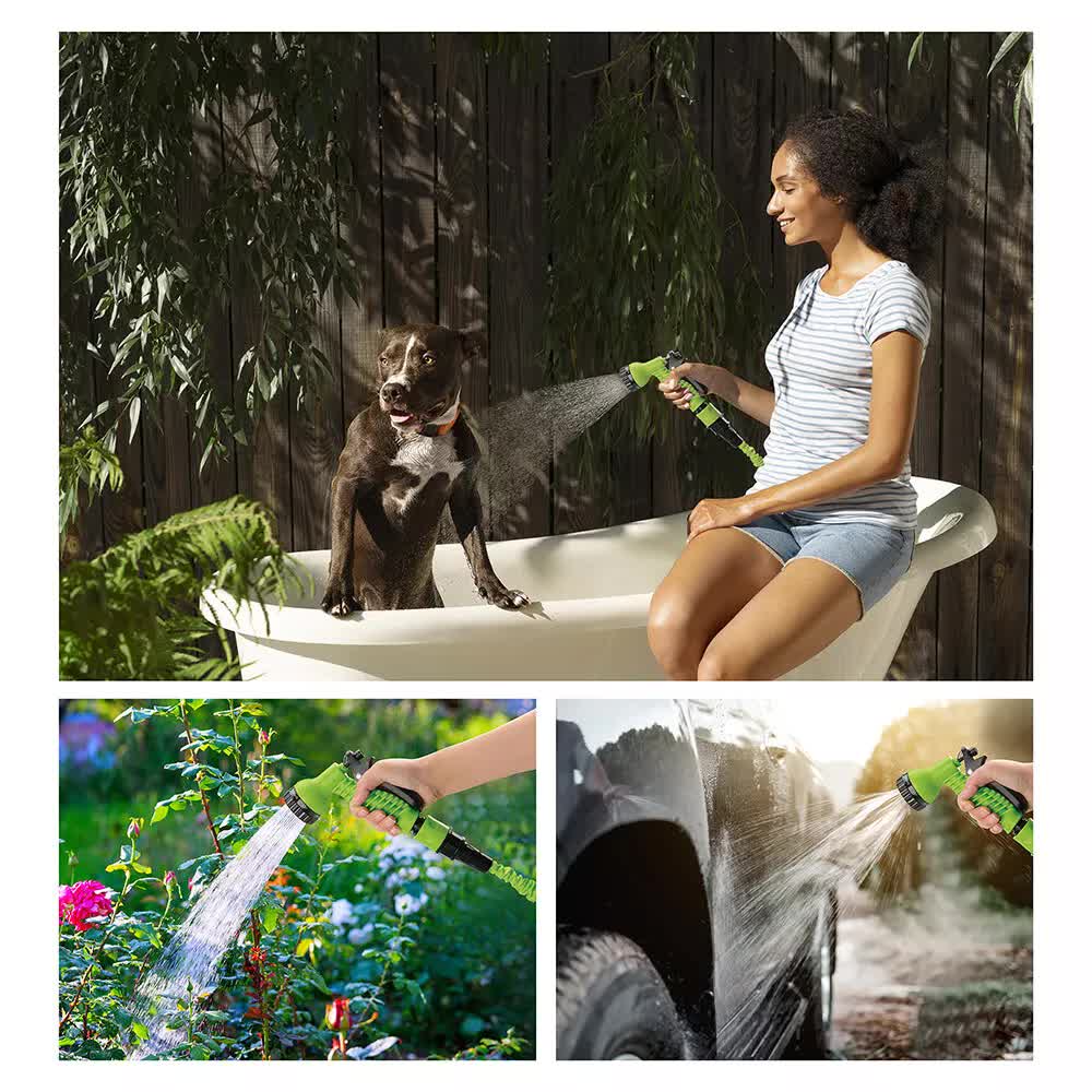 25FT Water Garden Hose Flexible Expandable Pipe Car Wash W/ Spray Nozzle Gun 7