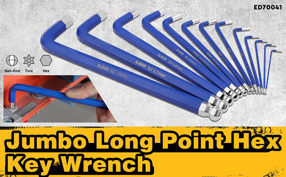 ELEAD 13Pc Extra Large Hex Key Set Long Allen Key Wrench Ball End Metric 2-19mm 3
