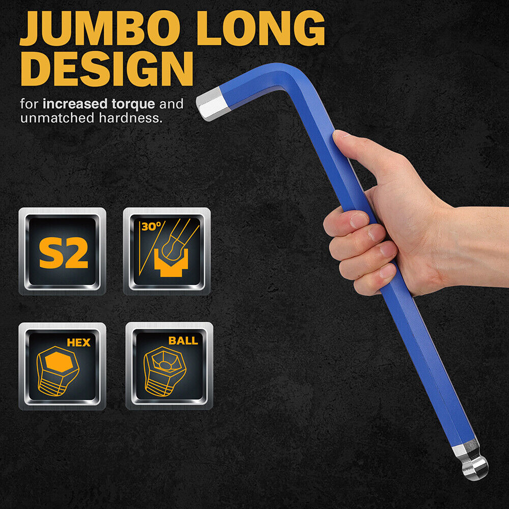 ELEAD 13Pc Extra Large Hex Key Set Long Allen Key Wrench Ball End Metric 2-19mm 12