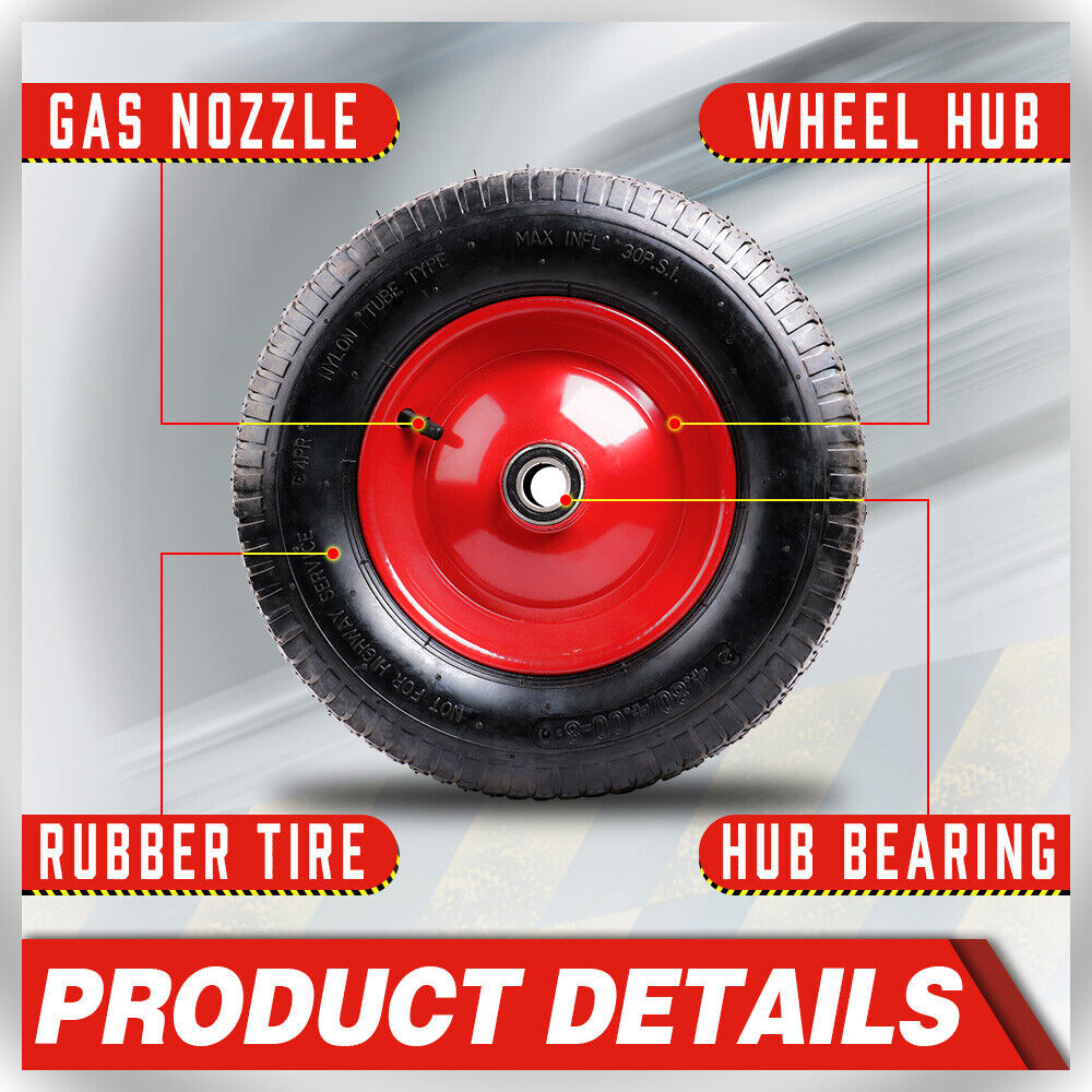 16" Wheelbarrow Trolley Wheel 4.80 4.00-8 Pneumatic Tyre 25.4mm Bore Tire Steel 4