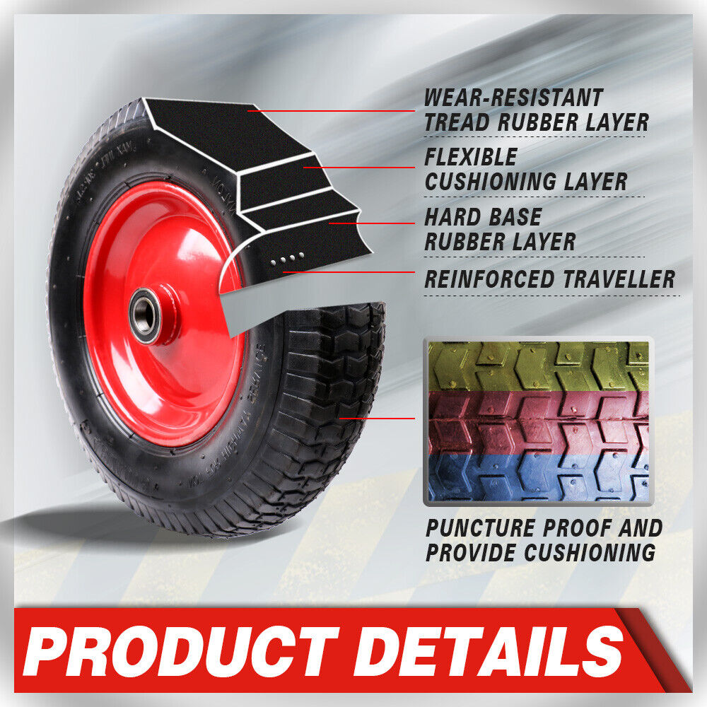 16" Wheelbarrow Trolley Wheel 4.80 4.00-8 Pneumatic Tyre 25.4mm Bore Tire Steel 5