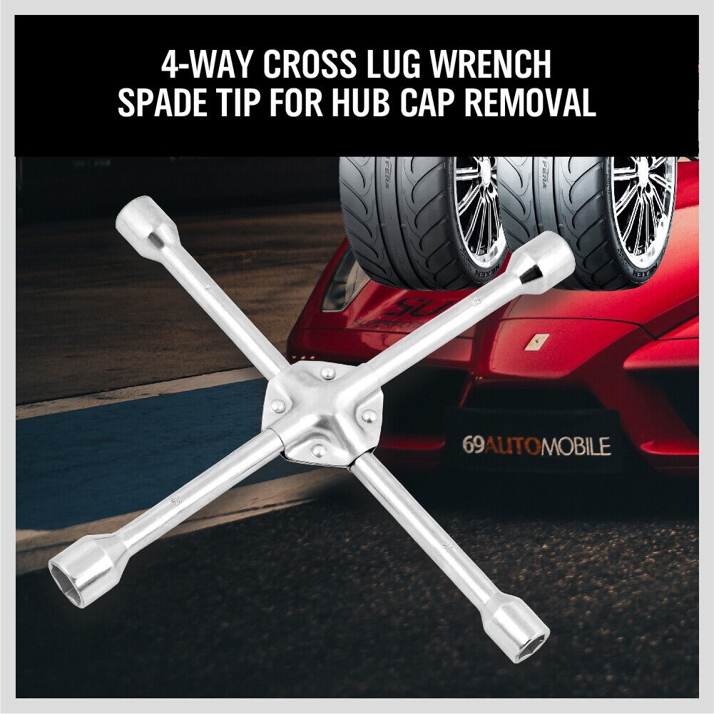 14" Wheel Brace Spanner 4-way Cross Wrench Car Tyre Nut 17 19 21 23mm Socket 3