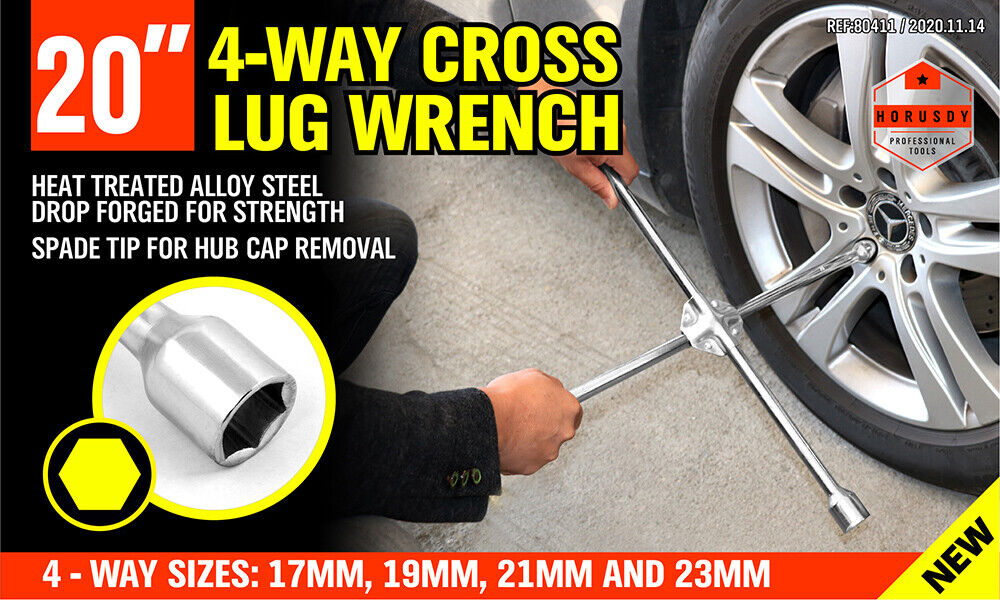 20” Wheel Brace Spanner 4-way Cross Wrench Car Tyre Nut 17 19 21 23mm Socket 3