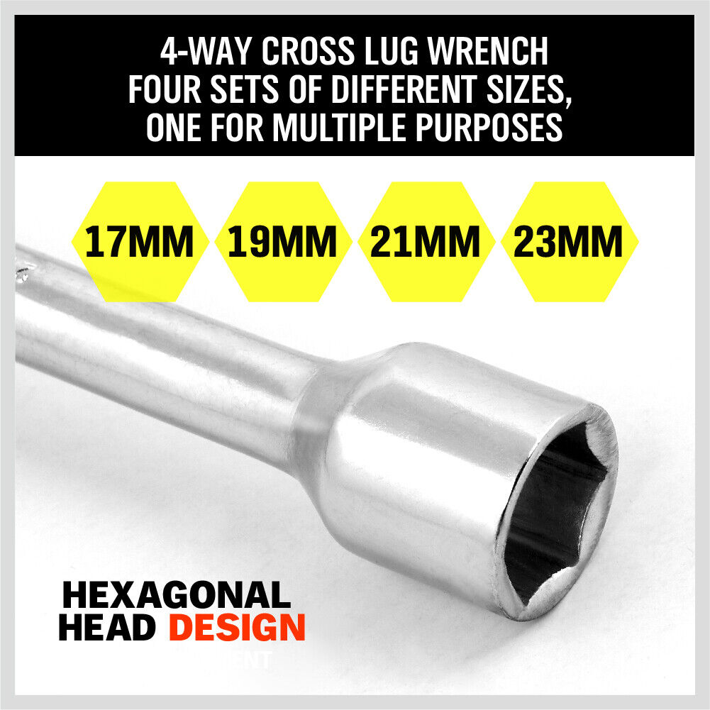 20” Wheel Brace Spanner 4-way Cross Wrench Car Tyre Nut 17 19 21 23mm Socket 6