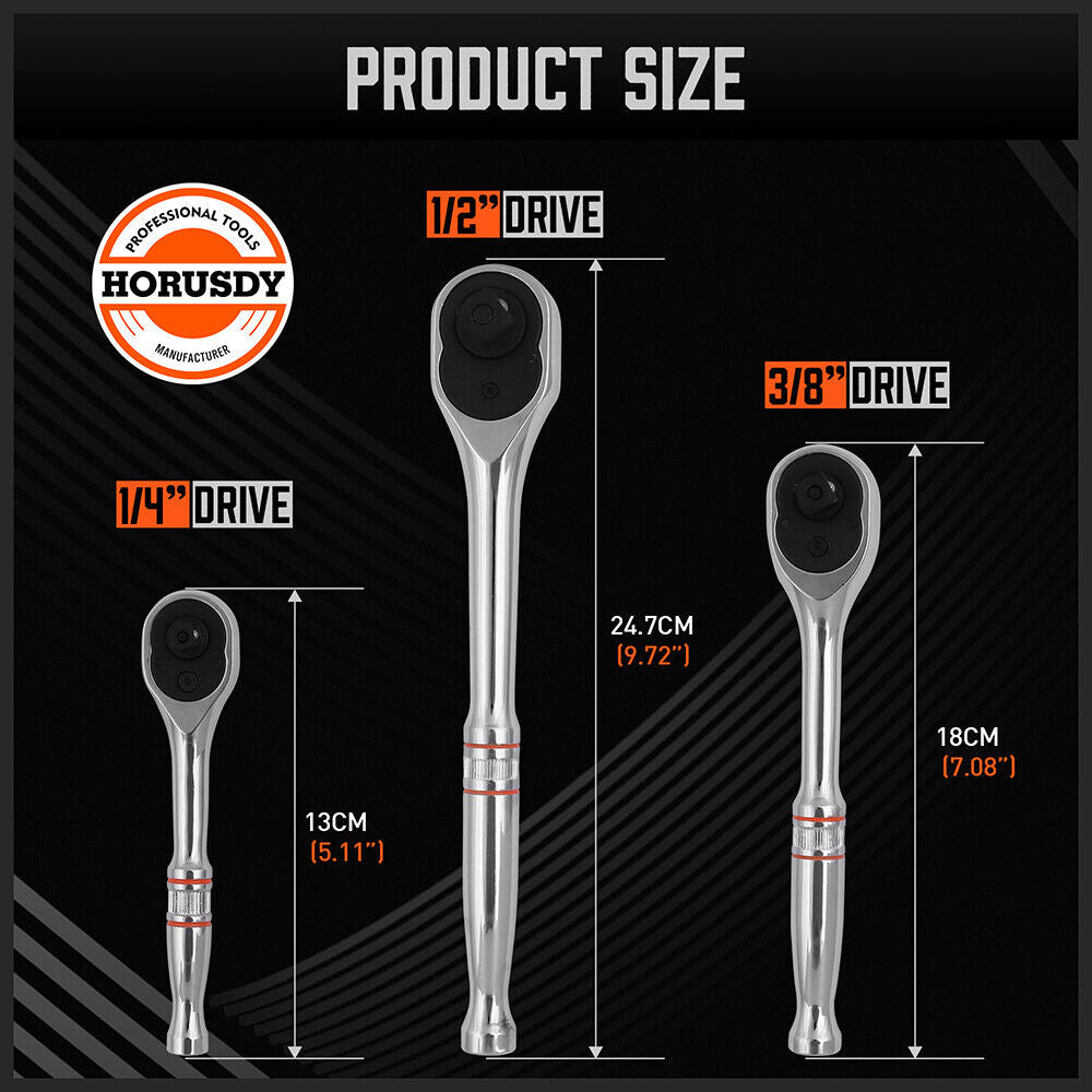 Mini Ratchet Spanner 1/2 3/8 1/4 Drive 90 Tooth Extension Bar Workshop With Bag 4