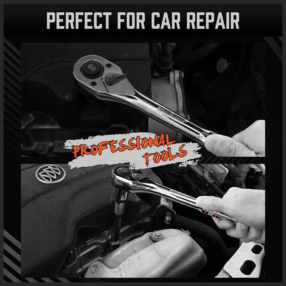 Mini Ratchet Spanner 1/2 3/8 1/4 Drive 90 Tooth Extension Bar Workshop With Bag 8