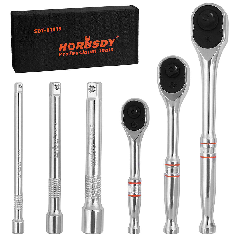 Mini Ratchet Spanner 1/2 3/8 1/4 Drive 90 Tooth Extension Bar Workshop With Bag 10