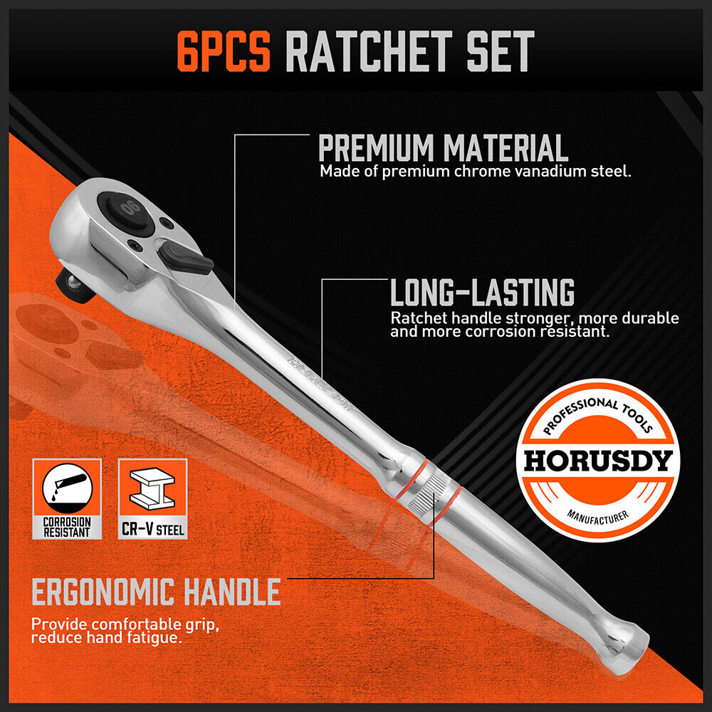Mini Ratchet Spanner 1/2 3/8 1/4 Drive 90 Tooth Extension Bar Workshop With Bag 5