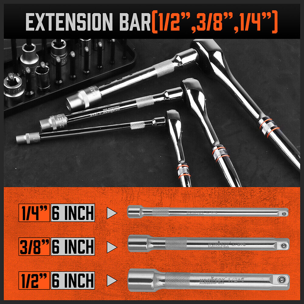 Mini Ratchet Spanner 1/2 3/8 1/4 Drive 90 Tooth Extension Bar Workshop With Bag 7