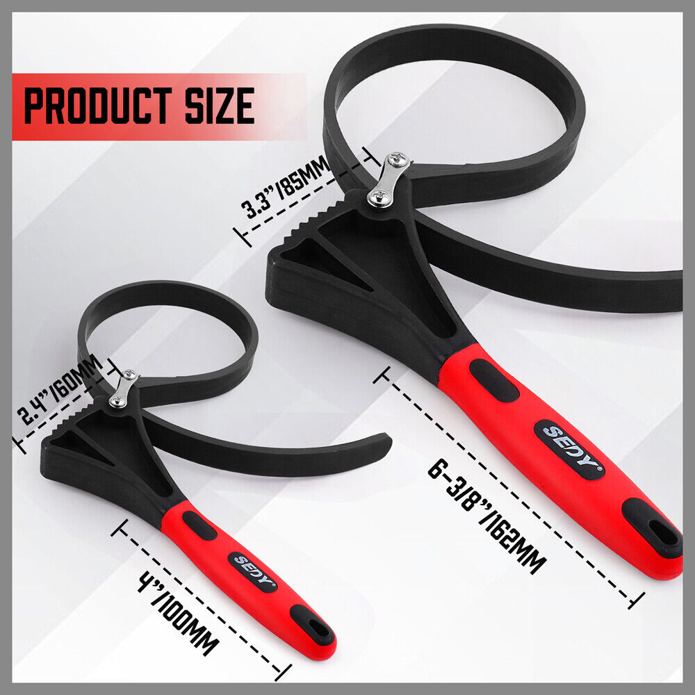 2x Rubber Strap Wrench Adjustable DIY Plumber Jars Hose Pipe Oil Filter Opener 3