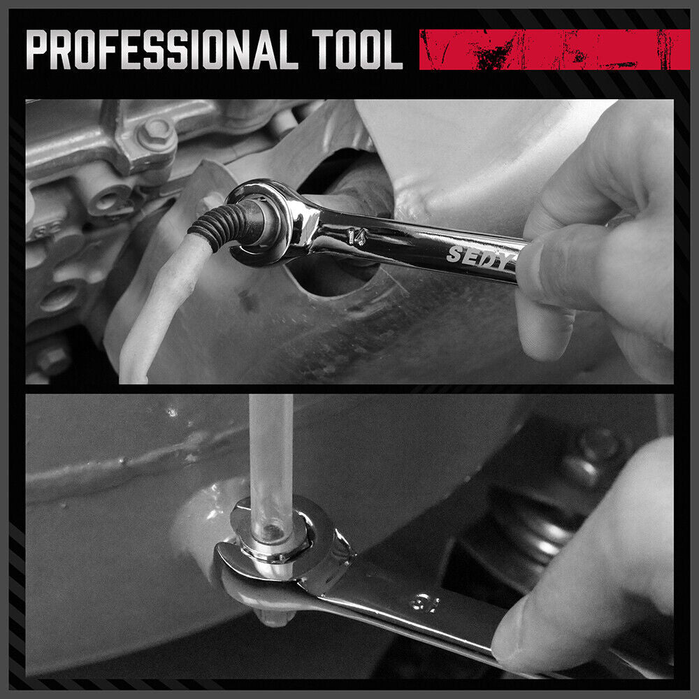 SEDY 4Pc Flare Nut Wrench Set Offset End Spanner Metric CR-V Steel Storage Pouch 9