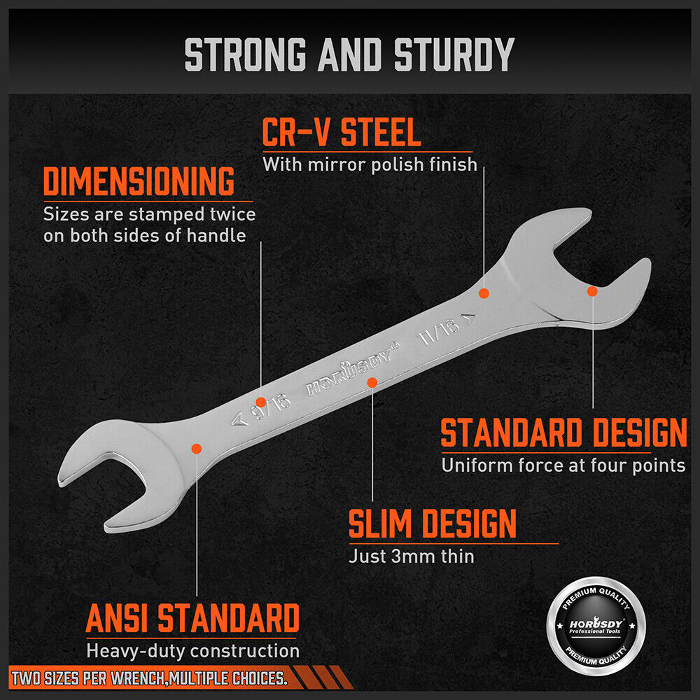 HORUSDY Super Thin 18Pc Wrench Set Open End Spanner 3mm CRV Metric & SAE w Pouch 5