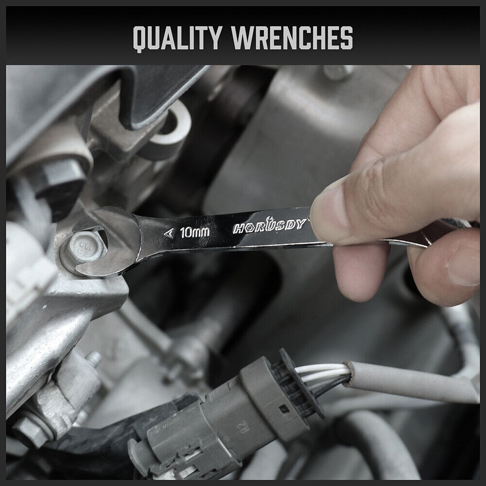 HORUSDY Super Thin 18Pc Wrench Set Open End Spanner 3mm CRV Metric & SAE w Pouch 8