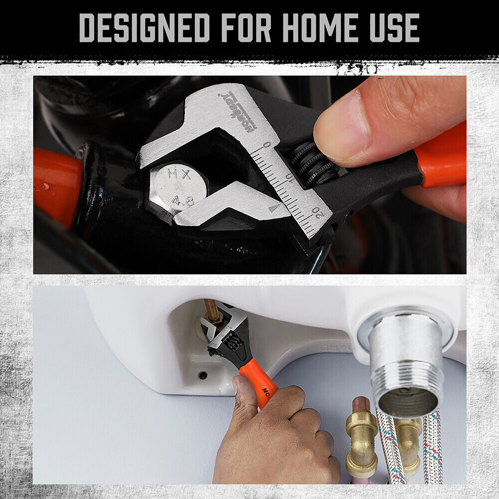 2x Adjustable Wrench Set 6" 10" Wide Jaw Spanner Cr-V Steel Workshop Metric SAE 8