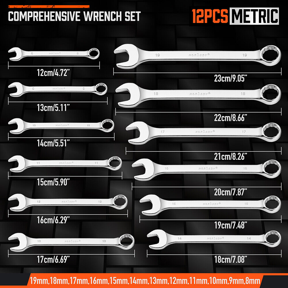 12x Metric Combination Spanner Ring Open Ended Combo Wrench CRV Storage Tool 3