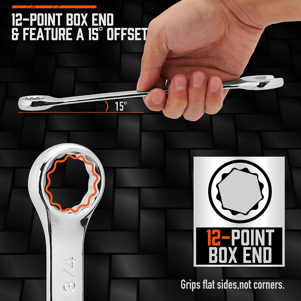 11Pcs Imperial Combination Spanner Ring Open End Ended Combo Wrench 12 Point 4