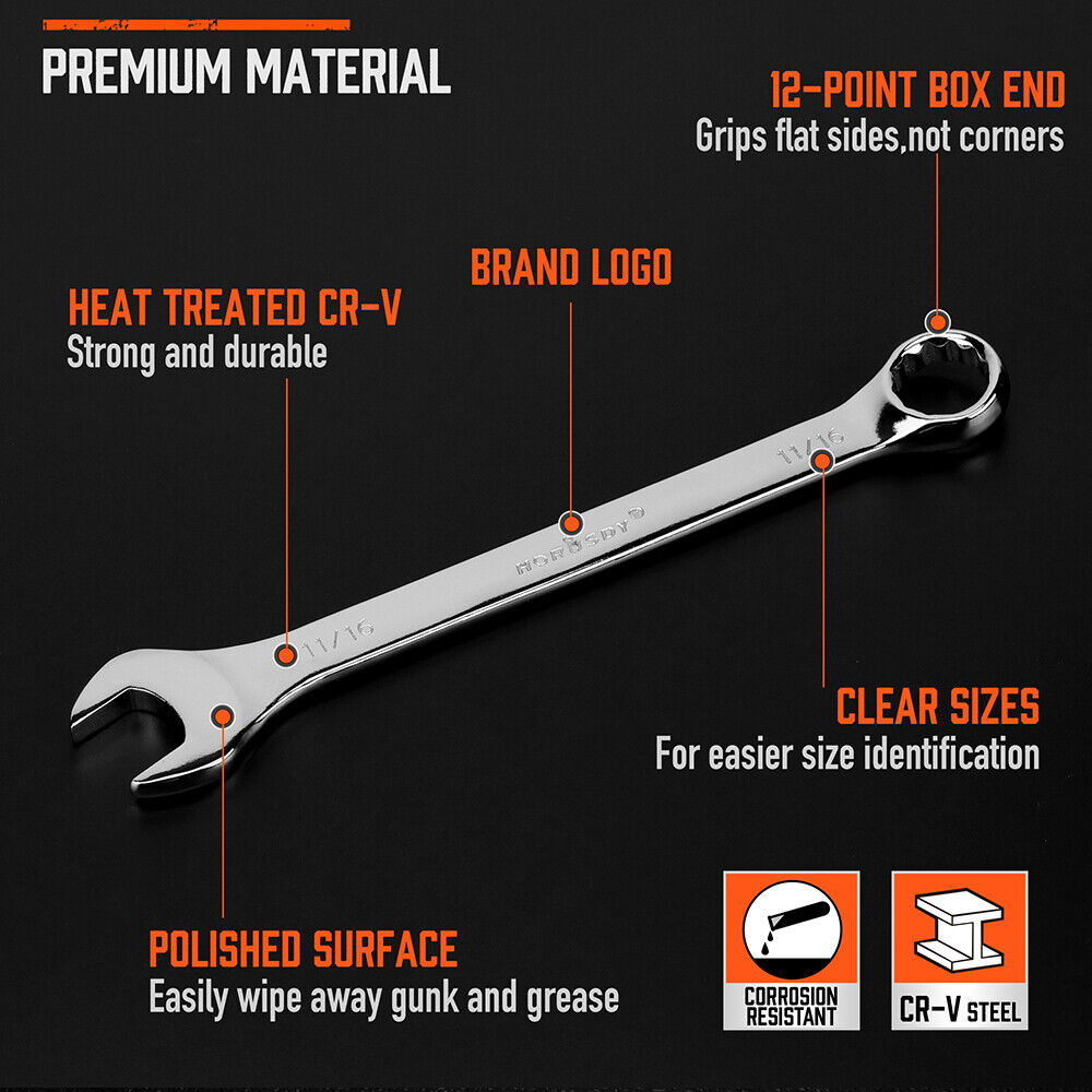 11Pcs Imperial Combination Spanner Ring Open End Ended Combo Wrench 12 Point 5