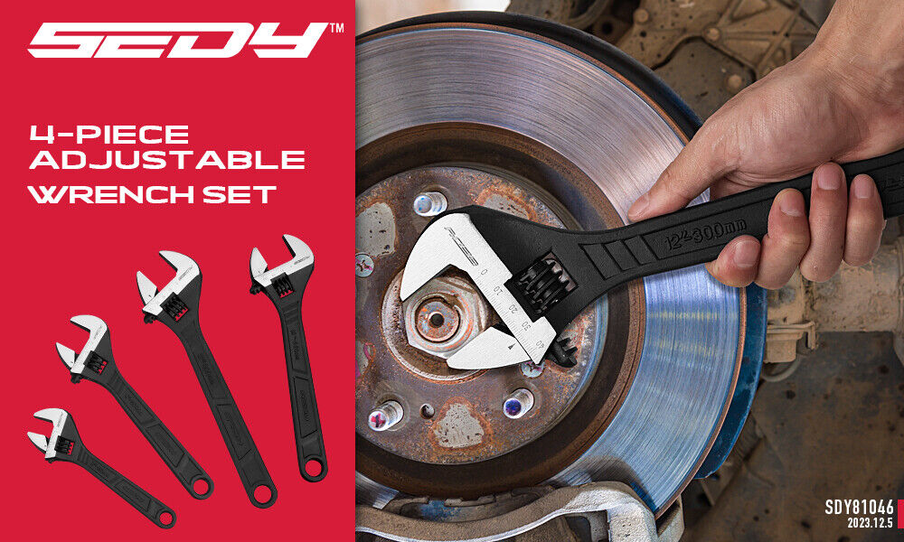 SEDY 4Pc Adjustable Wrench Set Shifter Heavy Duty SAE & Metric Household Repair 3
