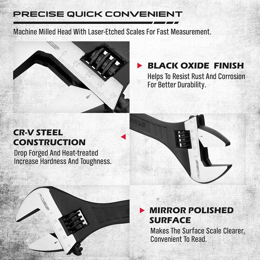 SEDY 4Pc Adjustable Wrench Set Shifter Heavy Duty SAE & Metric Household Repair 5