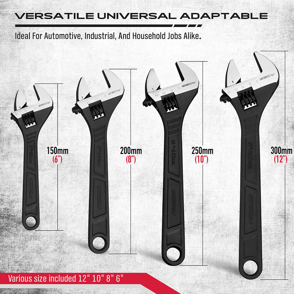 SEDY 4Pc Adjustable Wrench Set Shifter Heavy Duty SAE & Metric Household Repair 7