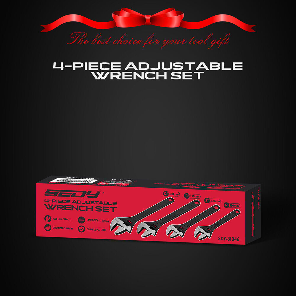 SEDY 4Pc Adjustable Wrench Set Shifter Heavy Duty SAE & Metric Household Repair 10