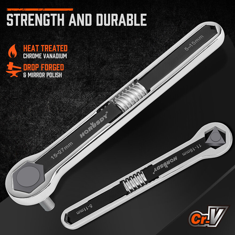 HORUSDY 2Pcs Universal Wrench Set SAE & Metric Spanner Hex E-Torx Triangle 4