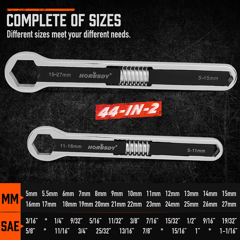 HORUSDY 2Pcs Universal Wrench Set SAE & Metric Spanner Hex E-Torx Triangle 5