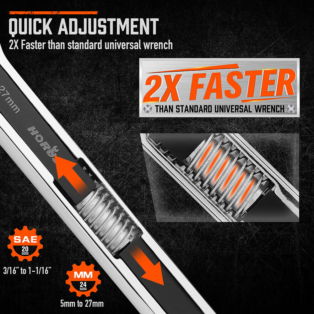 HORUSDY 2Pcs Universal Wrench Set SAE & Metric Spanner Hex E-Torx Triangle 8