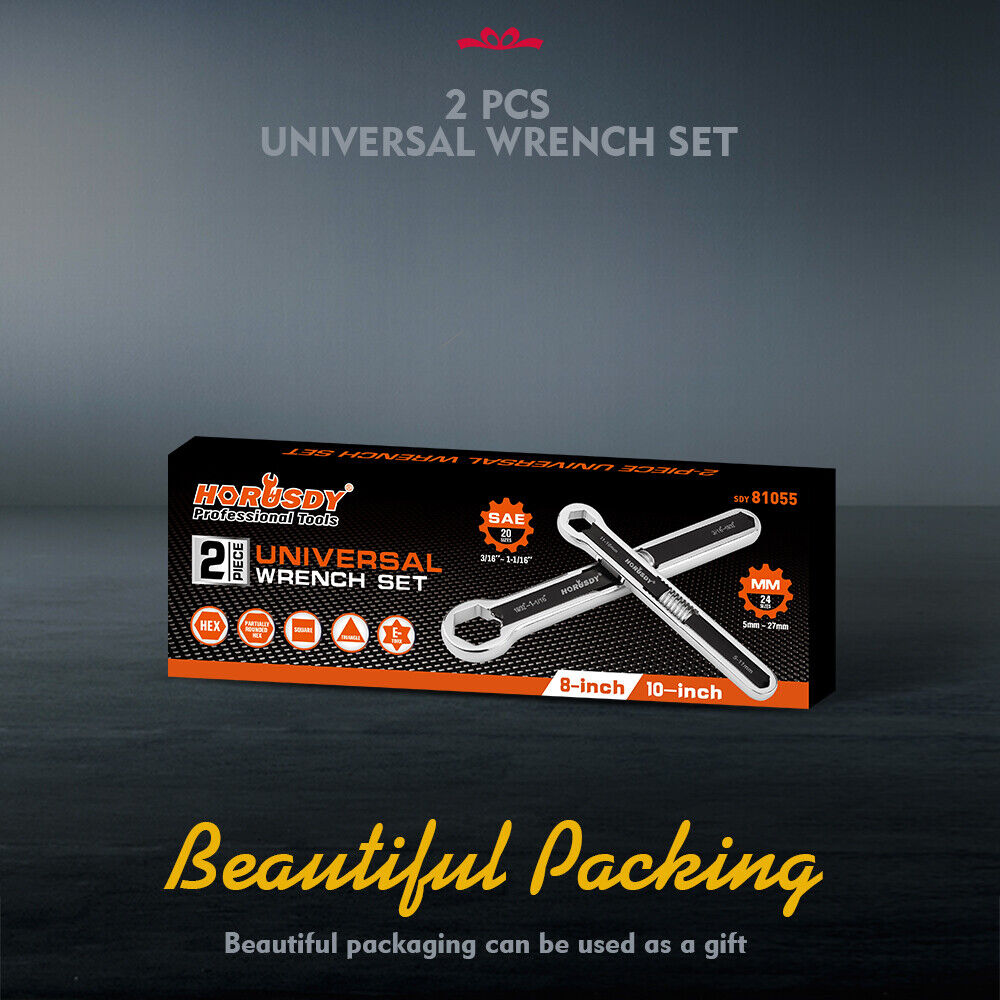 HORUSDY 2Pcs Universal Wrench Set SAE & Metric Spanner Hex E-Torx Triangle 12
