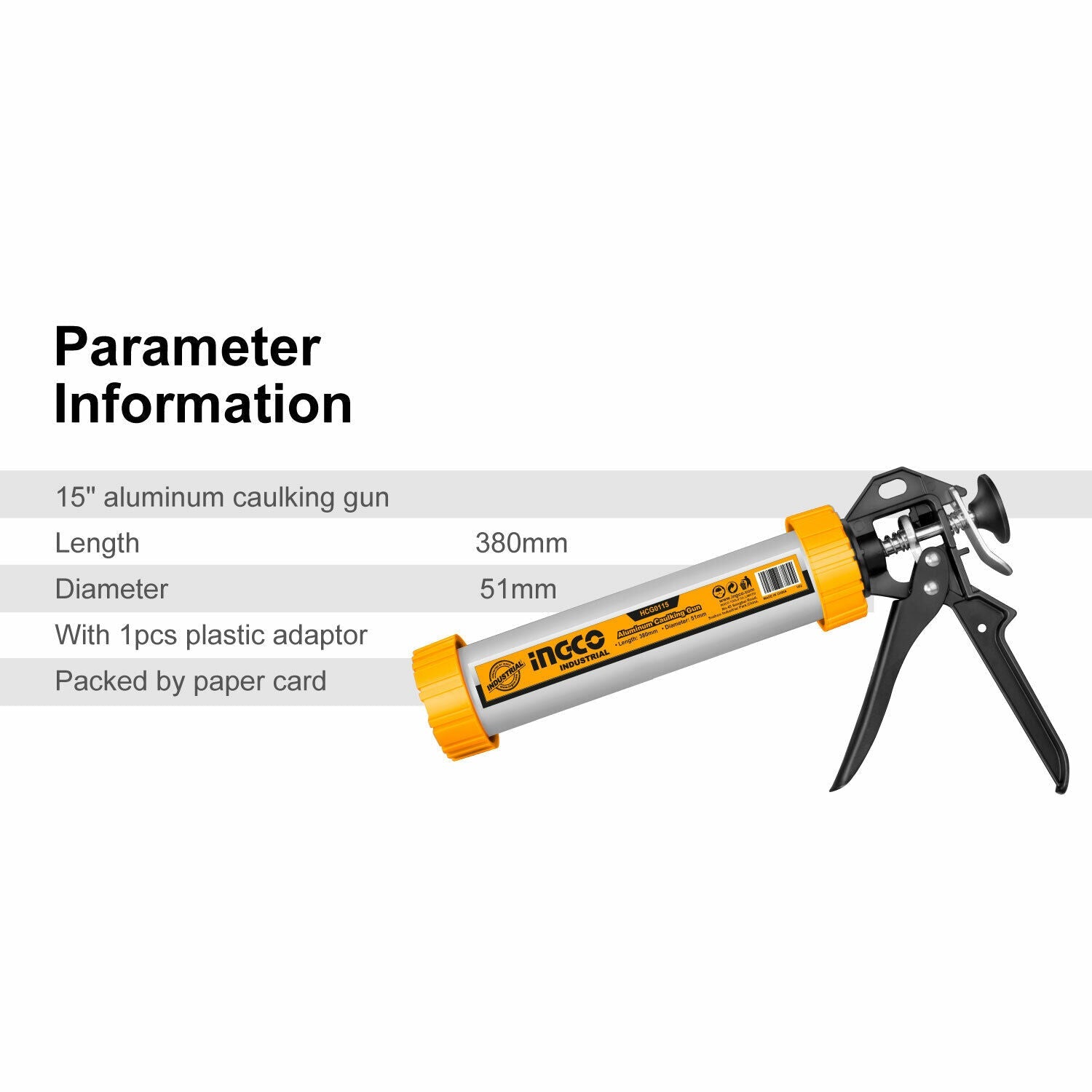 INGCO Aluminum Caluking Gun 9" Sausage Sealing Silicone Sealant Glue 3