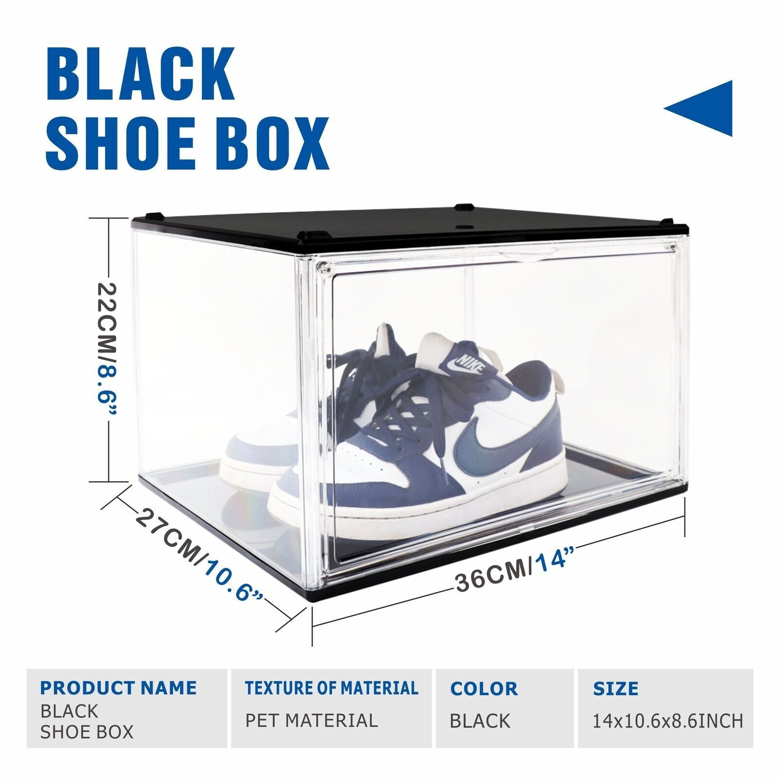 5PC  Black Stackable Shoe Display Box Hard Acrylic Sneaker Storage Containers Case 3