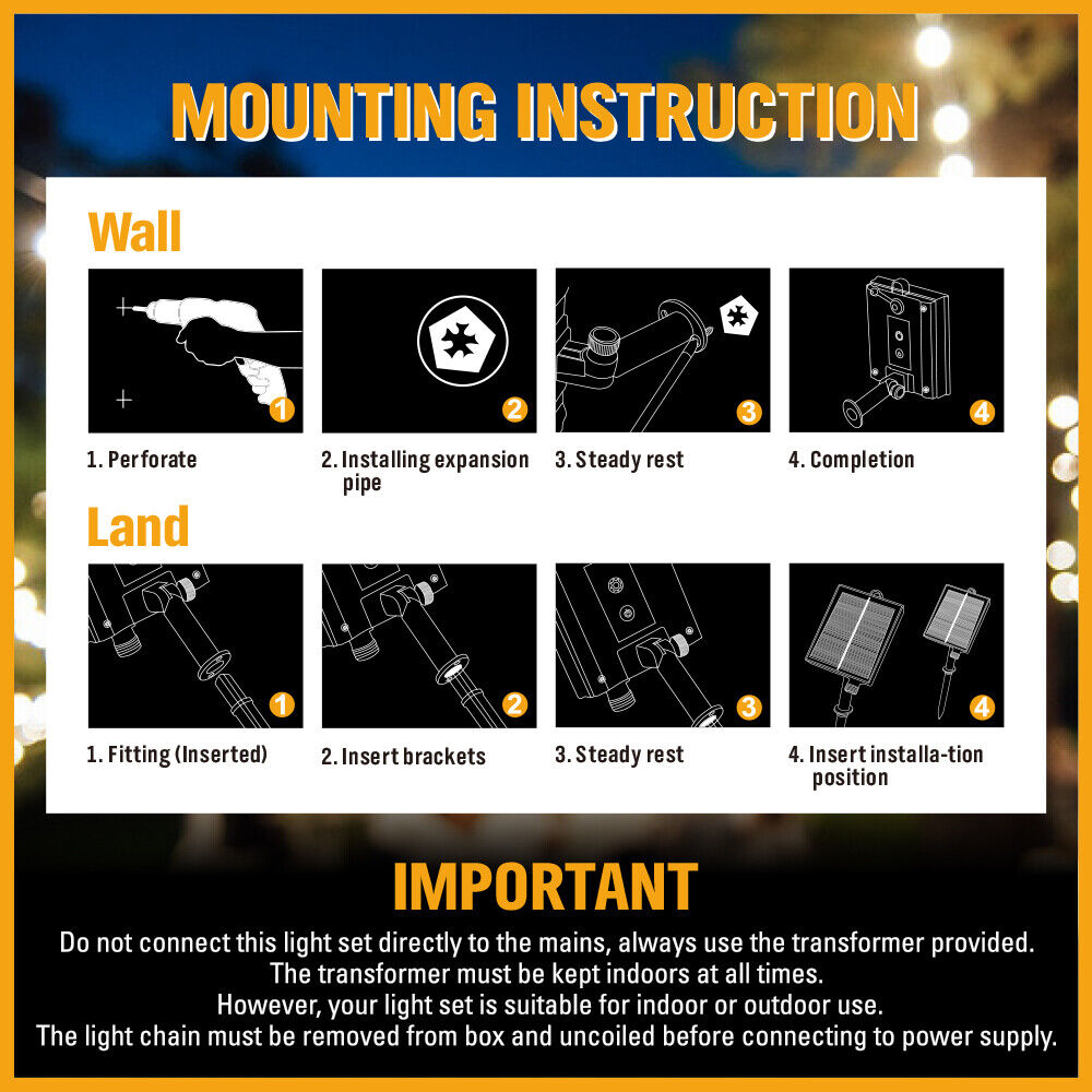 Solar Power 15 LED 18.2M Festoon String Lights Wedding Party WaterProof 5