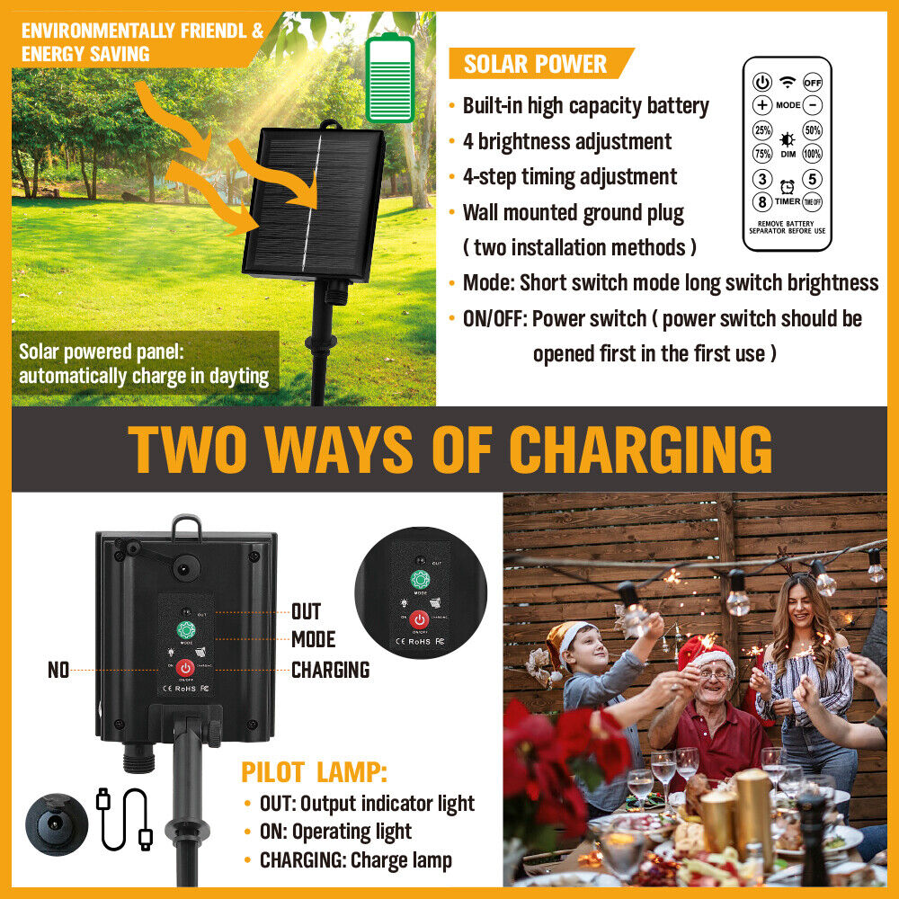 Solar Power 15 LED 18.2M Festoon String Lights Wedding Party WaterProof 8