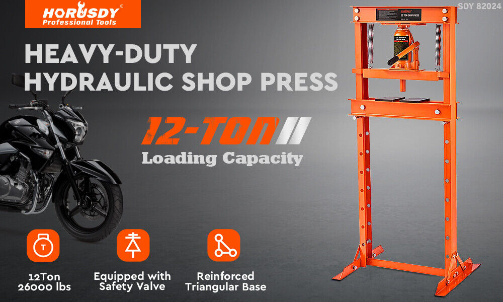 HORUSDY 12T Hydraulic Shop Press Bending H-Frame Benchtop Jack Stand Heavy Duty 3