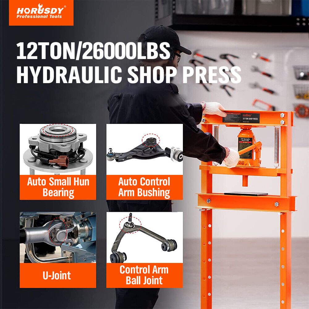 HORUSDY 12T Hydraulic Shop Press Bending H-Frame Benchtop Jack Stand Heavy Duty 4
