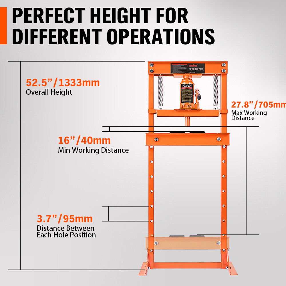 HORUSDY 12T Hydraulic Shop Press Bending H-Frame Benchtop Jack Stand Heavy Duty 6