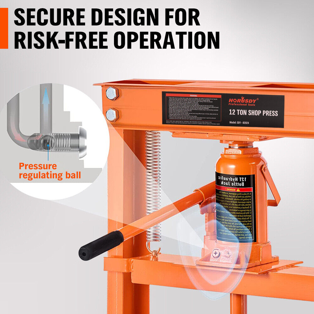 HORUSDY 12T Hydraulic Shop Press Bending H-Frame Benchtop Jack Stand Heavy Duty 7