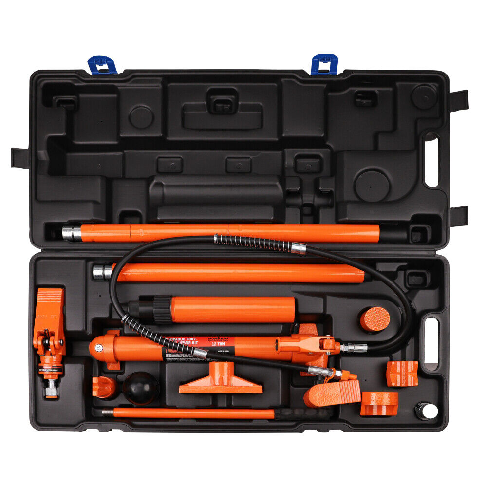 12T Porta Power Kit Hydraulic Ram Pump Oil Hose Automotive Body Repair Tool 12