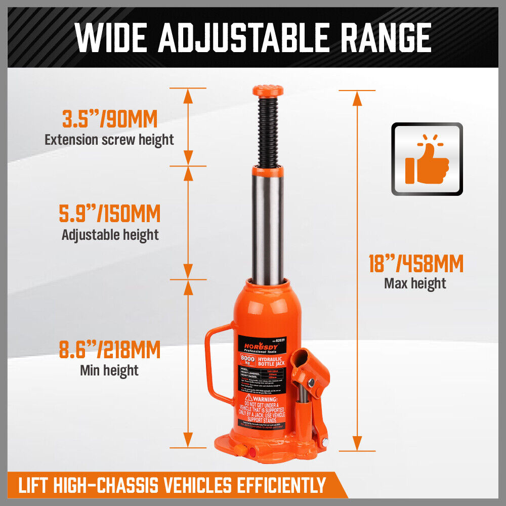 8-Ton (16,000 LBs) Hydraulic Bottle Jack Heavy Duty Car Lifter with Safety Valve 3
