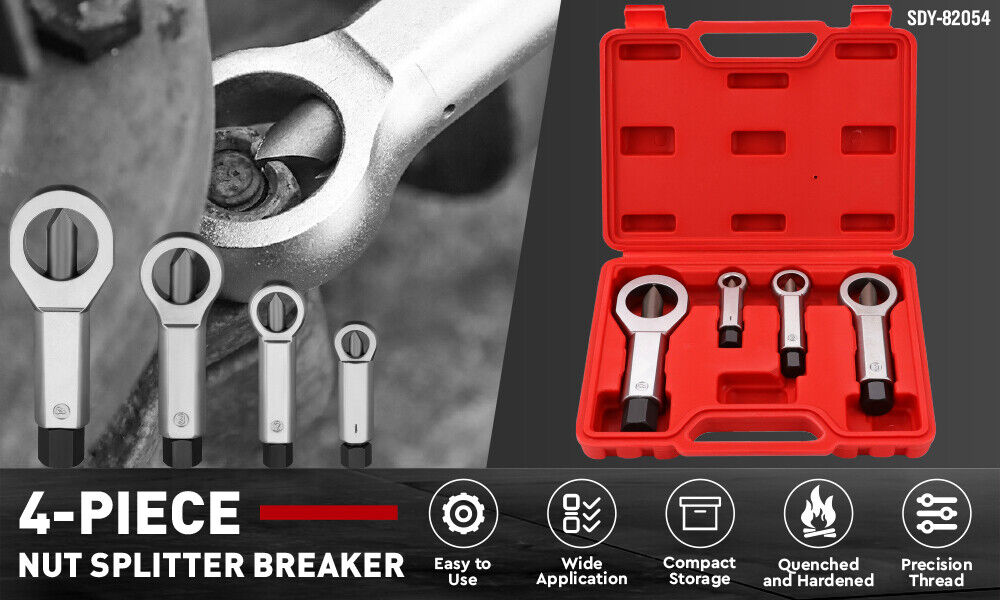 SEDY 4Pcs Metal Nut Splitter Kit Pressure Nut Cracker Remover Extractor Tool 3