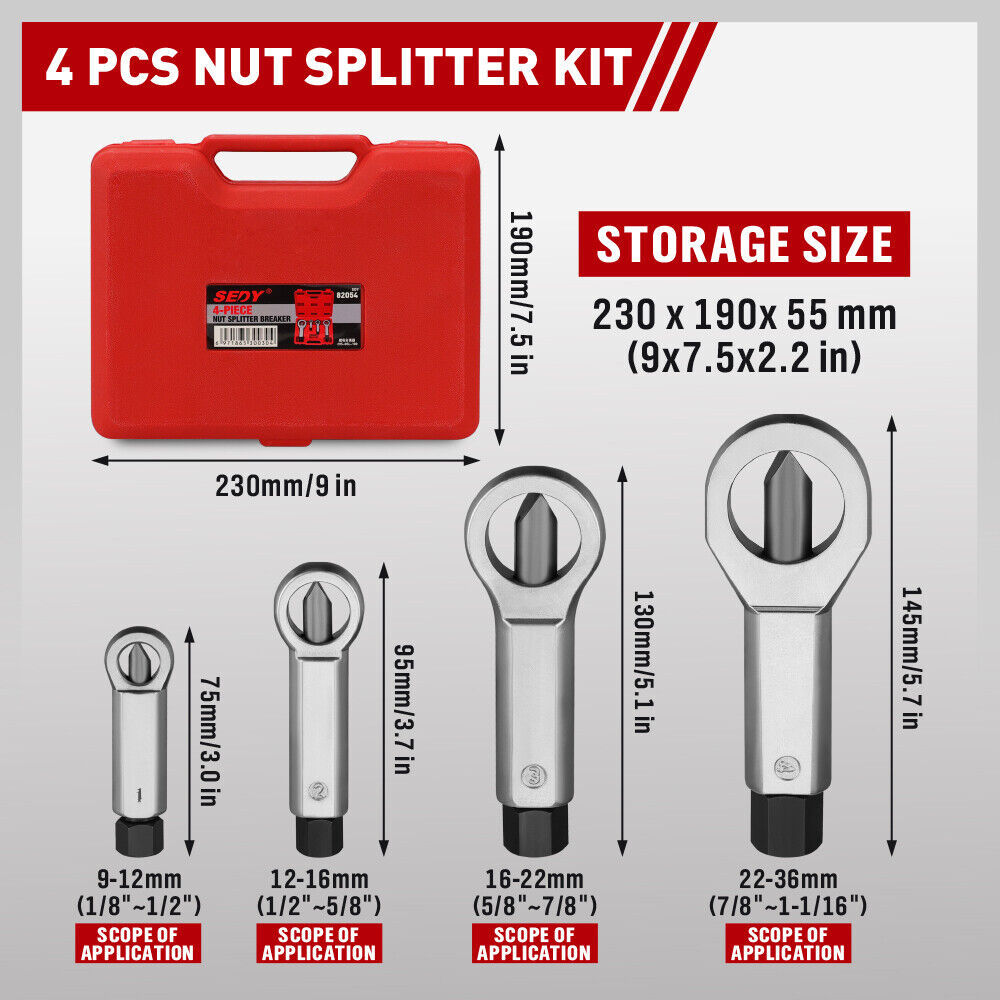 SEDY 4Pcs Metal Nut Splitter Kit Pressure Nut Cracker Remover Extractor Tool 4