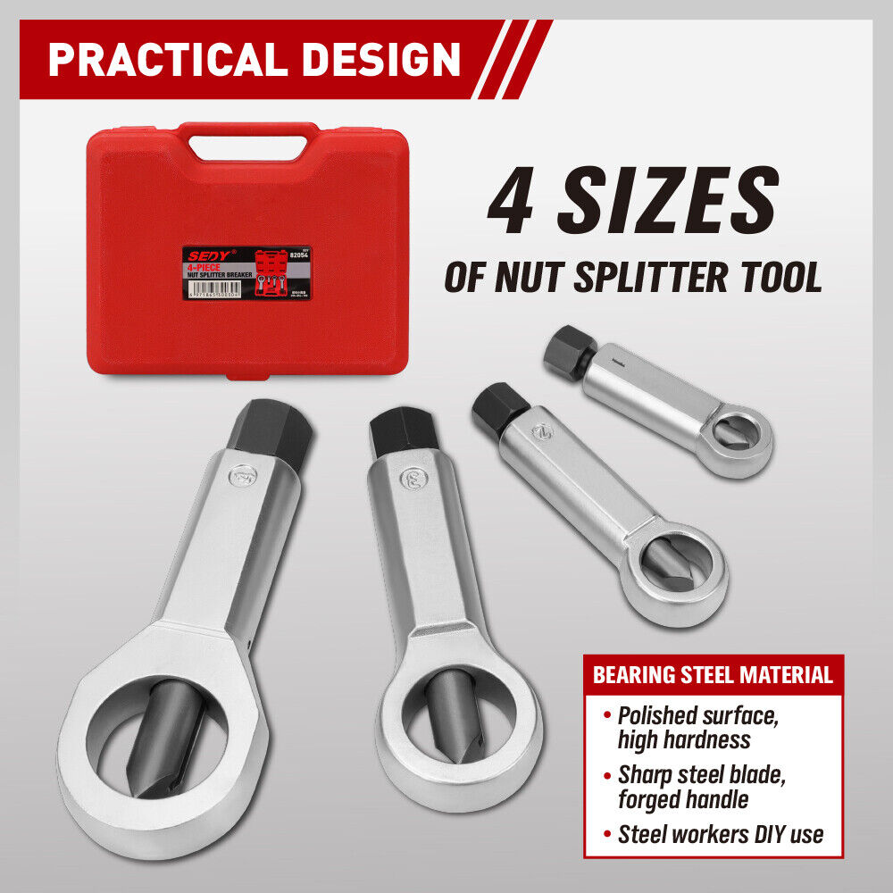 SEDY 4Pcs Metal Nut Splitter Kit Pressure Nut Cracker Remover Extractor Tool 6