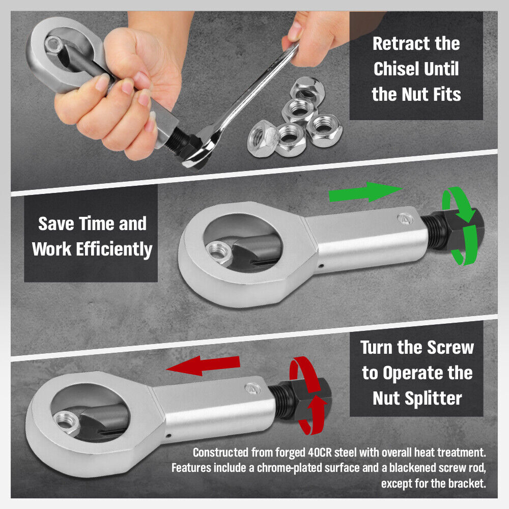 SEDY 4Pcs Metal Nut Splitter Kit Pressure Nut Cracker Remover Extractor Tool 7
