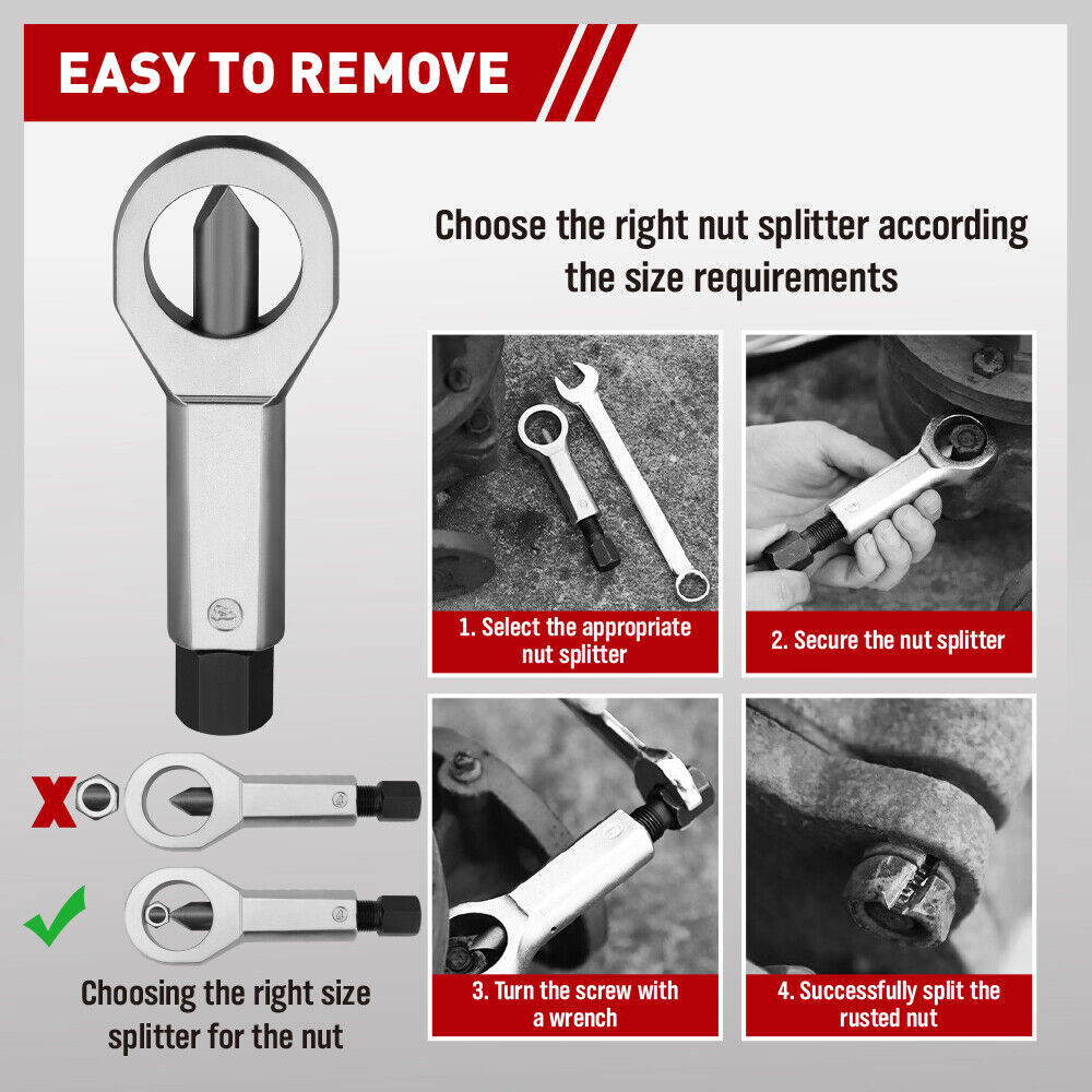 SEDY 4Pcs Metal Nut Splitter Kit Pressure Nut Cracker Remover Extractor Tool 8