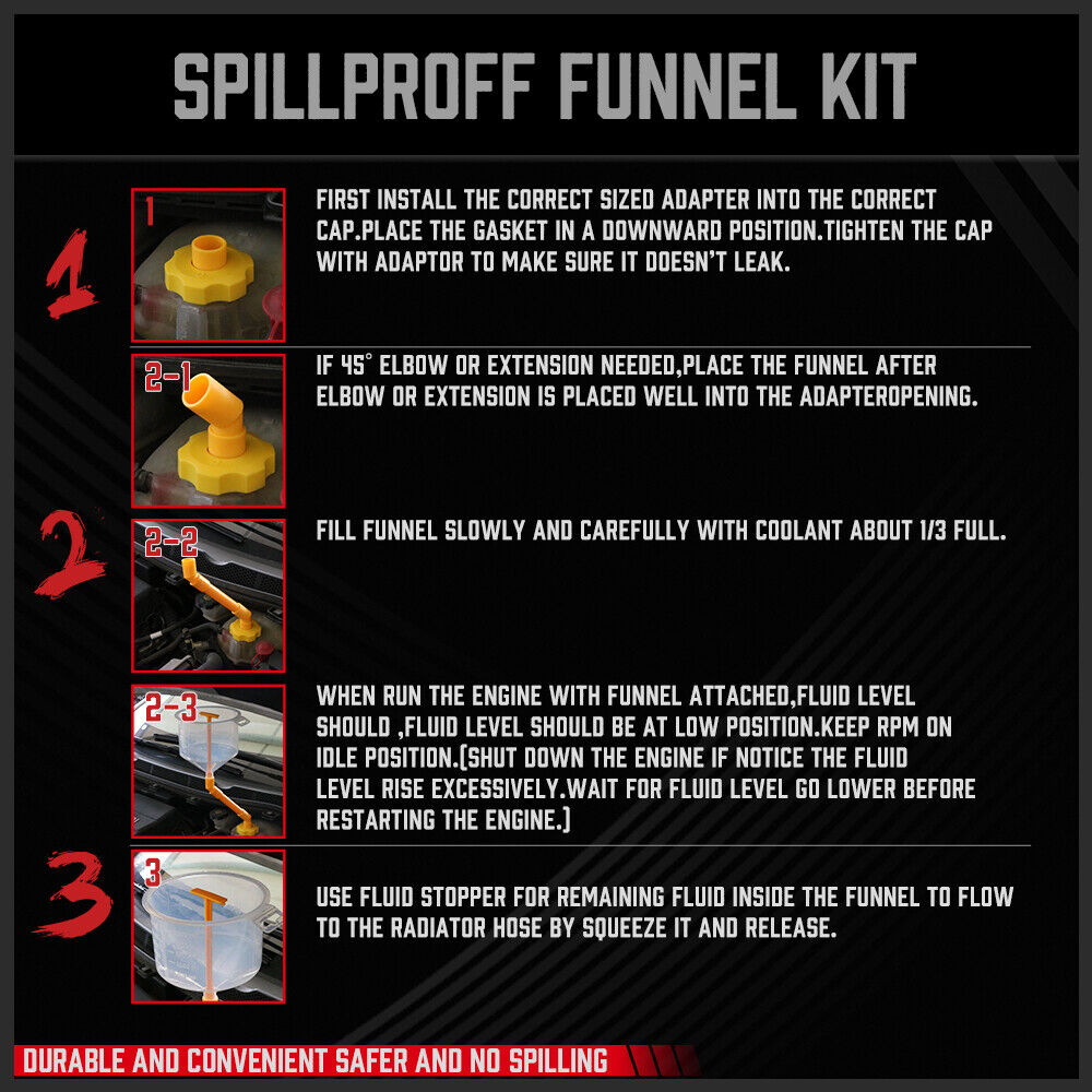 19-Piece No-Spill Radiator Coolant Refilling Funnel Kit Spill Proof Radiator Bleeder Kit with Universal Adaptor 8