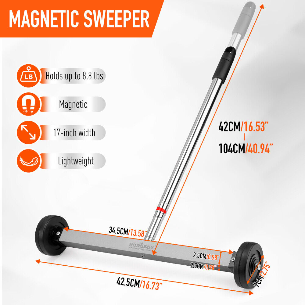 17inch Telescoping Magnetic Sweeper Magnet Broom Rolling Pick Up 8.8Lbs Portable 3