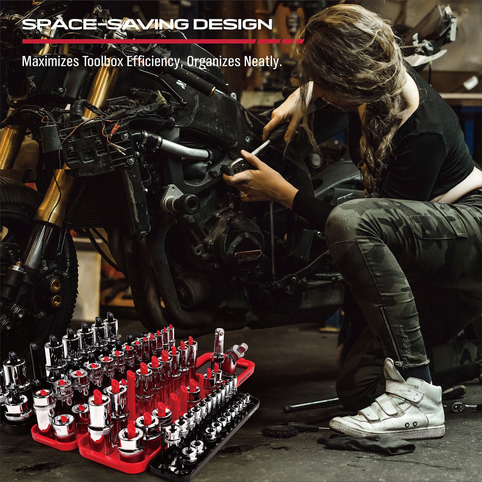 SEDY 8Pcs Magnetic Socket Organizer Tray Metric SAE Sockets Storage Holder Tool 4