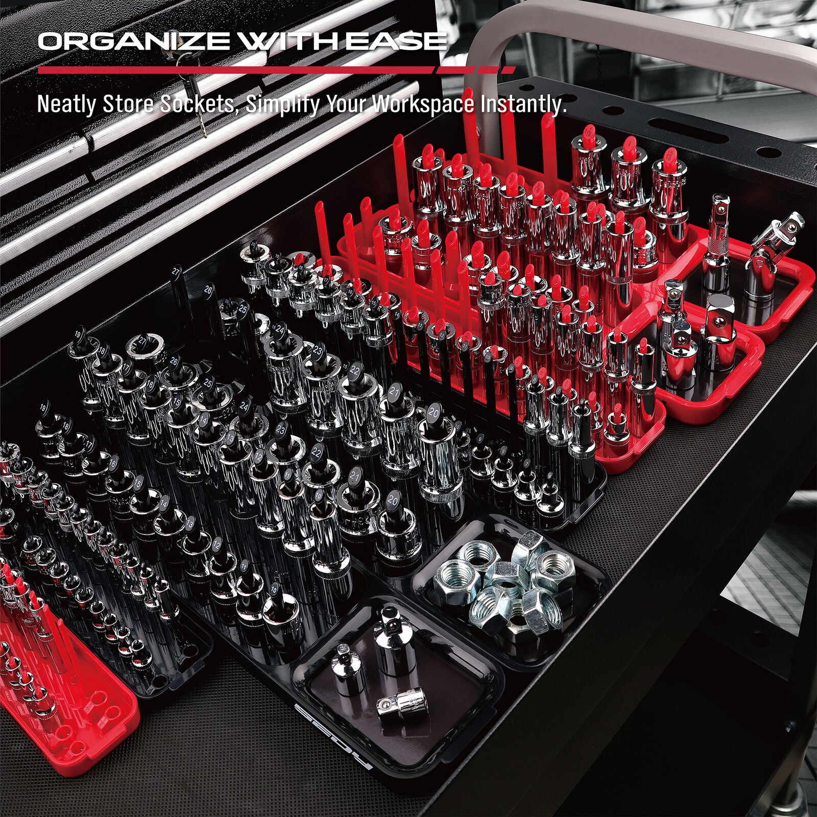 SEDY 8Pcs Magnetic Socket Organizer Tray Metric SAE Sockets Storage Holder Tool 5