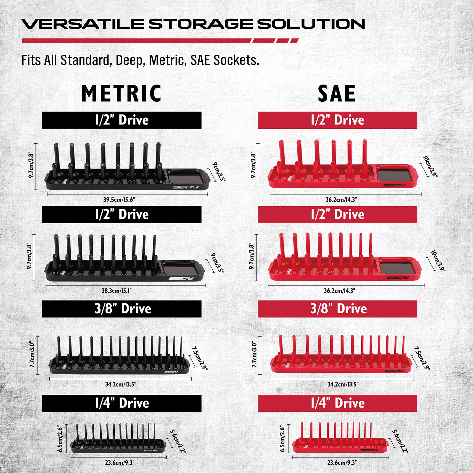 SEDY 8Pcs Magnetic Socket Organizer Tray Metric SAE Sockets Storage Holder Tool 7
